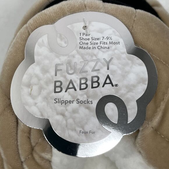 Fuzzy Babba Slipper Socks Tan Machine Washable OSFM Size 7-9.5 - Picture 6 of 8
